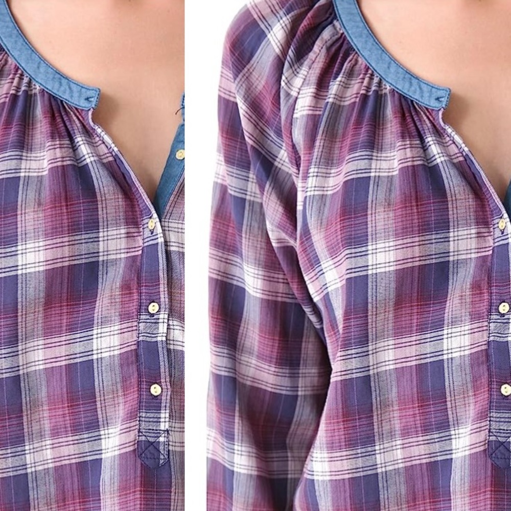 Masion Scotch  Pretty & Plaid 3/4 Sleeve Top. (M) - Picture 4 of 16